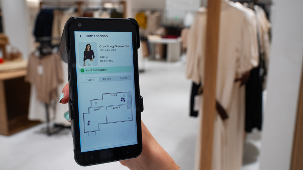 Cell phone has inventory info inside clothing store